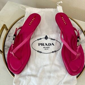 Vintage Prada Hot Pink Leather Buckle Sandal with Kitten Heel Size 37.5 - NWOT